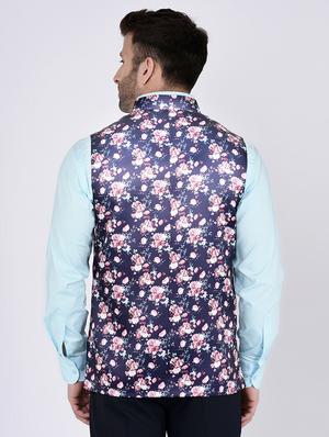 navy blue terry rayon nehru jacket - 15973467 - Standard Image - 3