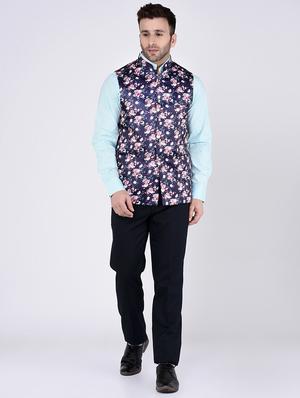 navy blue terry rayon nehru jacket - 15973467 - Standard Image - 4
