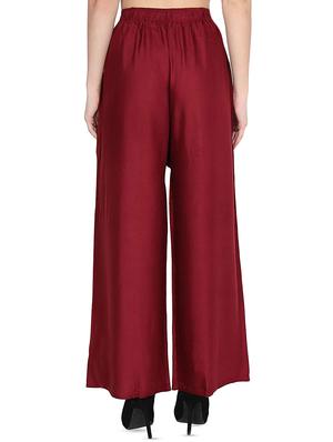 maroon high rise flared palazzo - 15973832 - Standard Image - 3