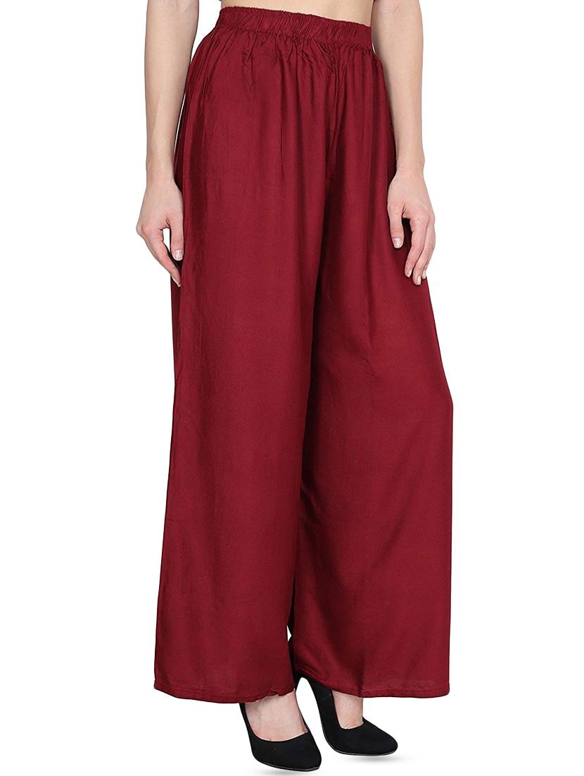 maroon high rise flared palazzo - 15973832 - Zoom Image - 2