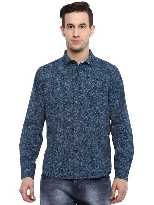 navy blue printed casual shirt - 15974095 - Standard Image - 1