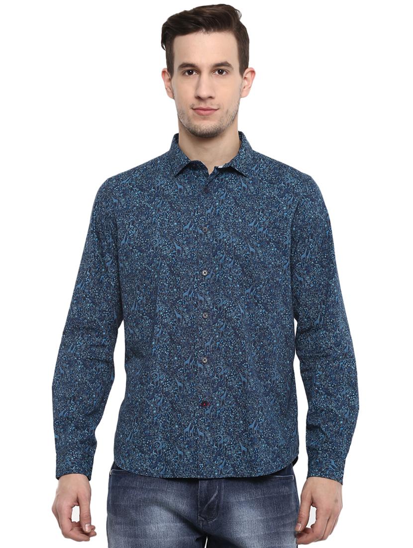 navy blue printed casual shirt - 15974095 - Zoom Image - 1