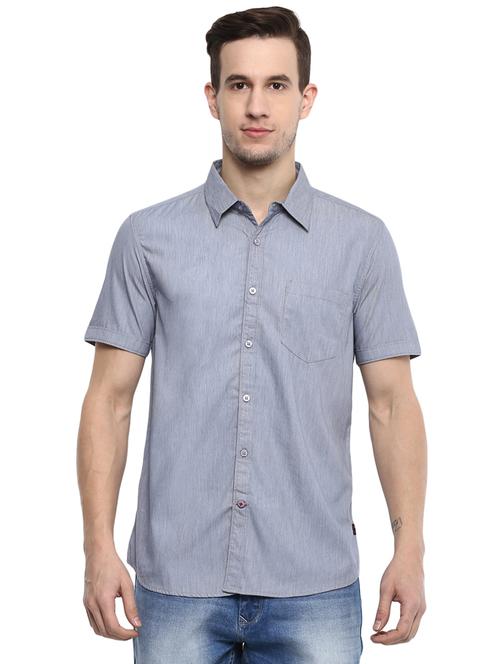 grey solid casual shirt - 15974097 - Standard Image - 1