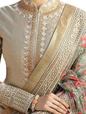 embroidered semi-stitched kalidaar suit - 15974328 - Standard Image - 2