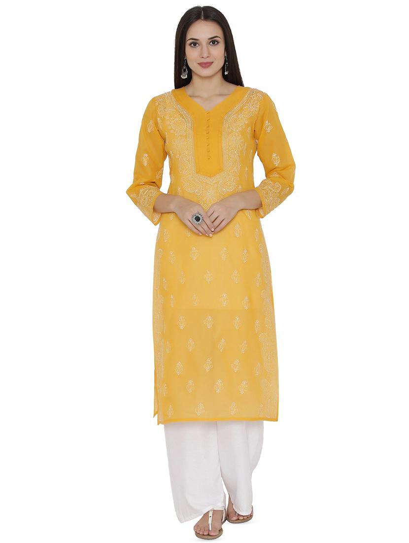 chikankari straight kurta - 15974740 - Zoom Image - 1