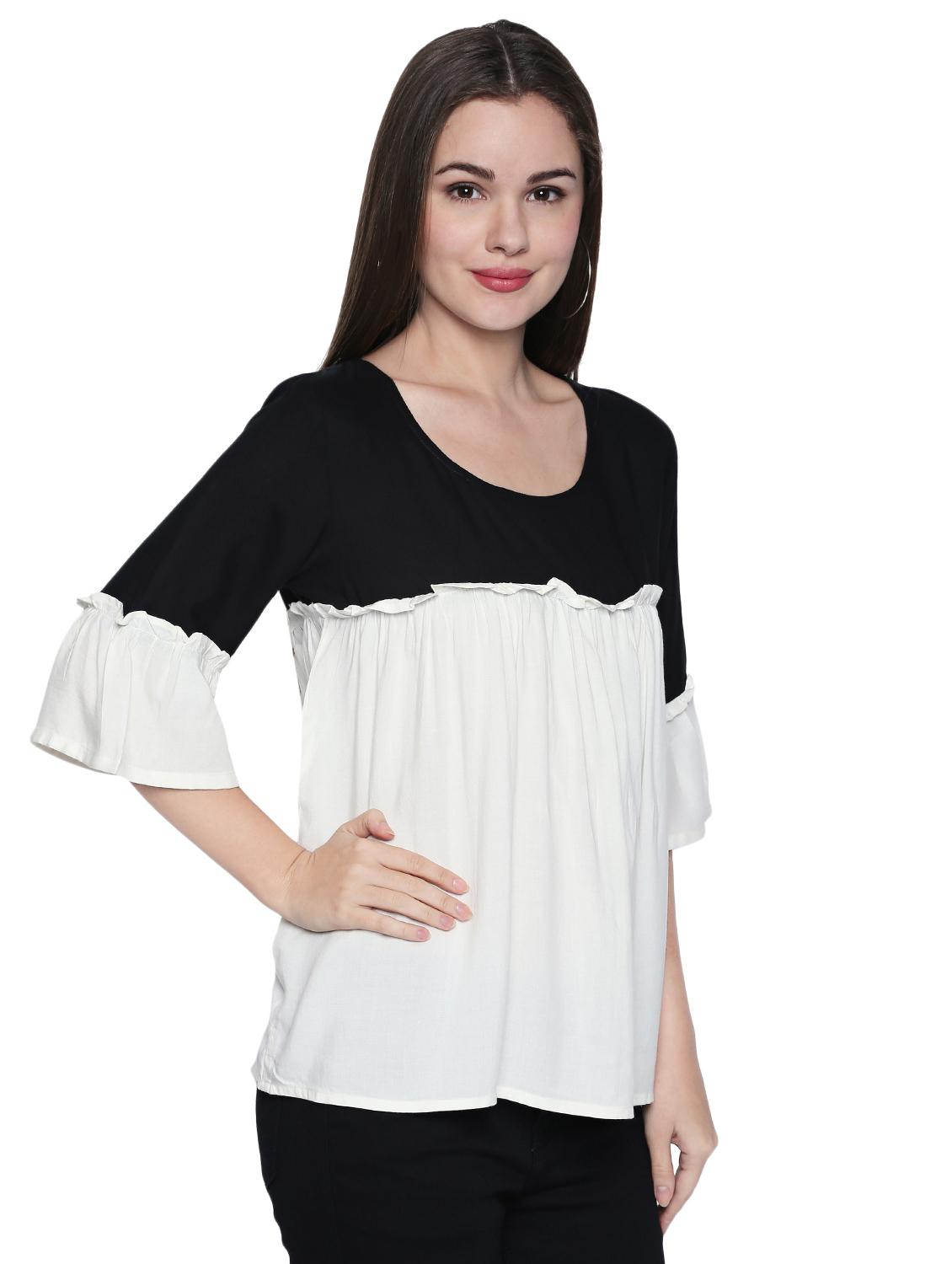color block ruffle trim top - 15975027 - Zoom Image - 2