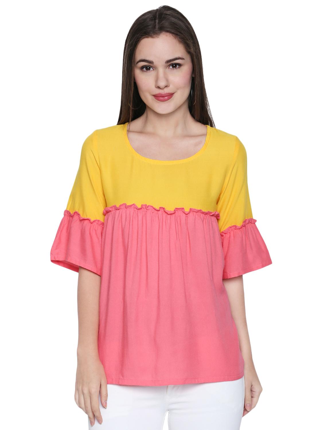 color block ruffle trim top - 15975030 - Zoom Image - 1