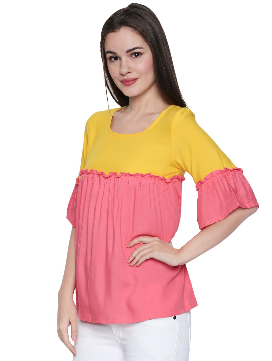 color block ruffle trim top - 15975030 - Zoom Image - 2