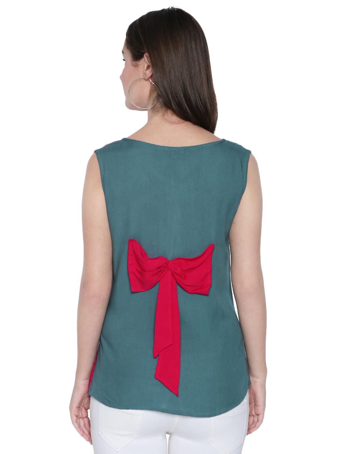 bow detail color block tank top - 15975032 - Zoom Image - 3