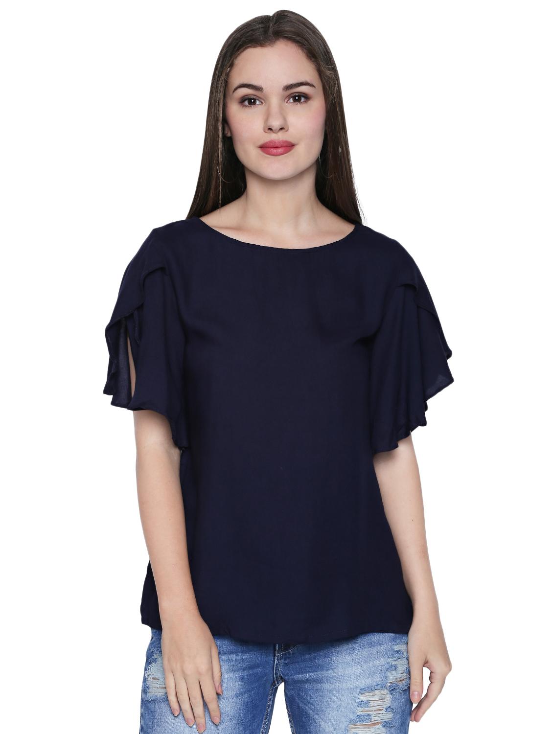 ruffle sleeved boat neck top - 15975039 - Zoom Image - 1
