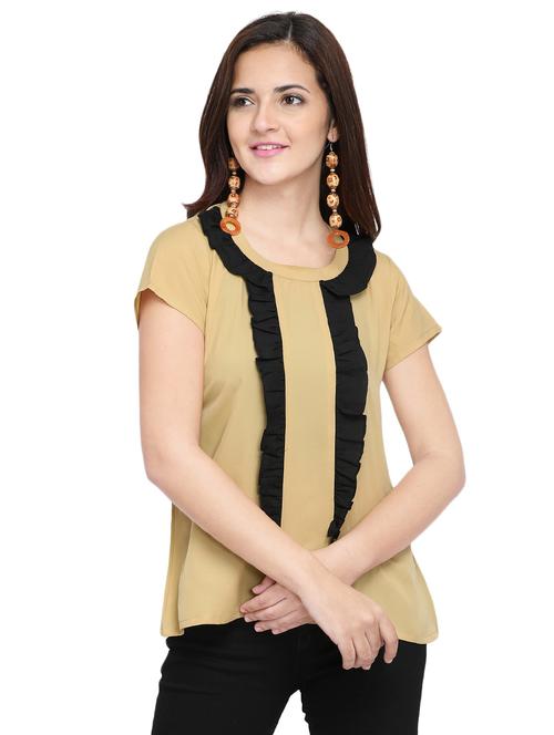 keyhole back contrast ruffle top - 15975044 - Standard Image - 1