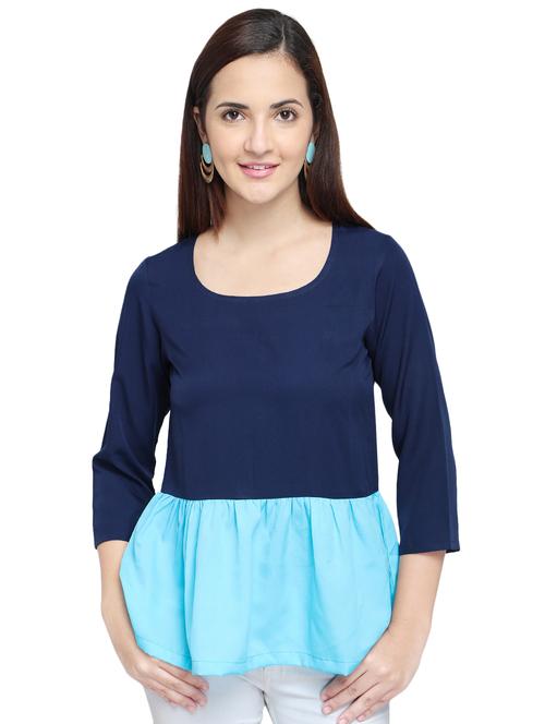 gathered waist color block top - 15975055 - Standard Image - 1