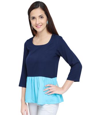 gathered waist color block top - 15975055 - Standard Image - 2