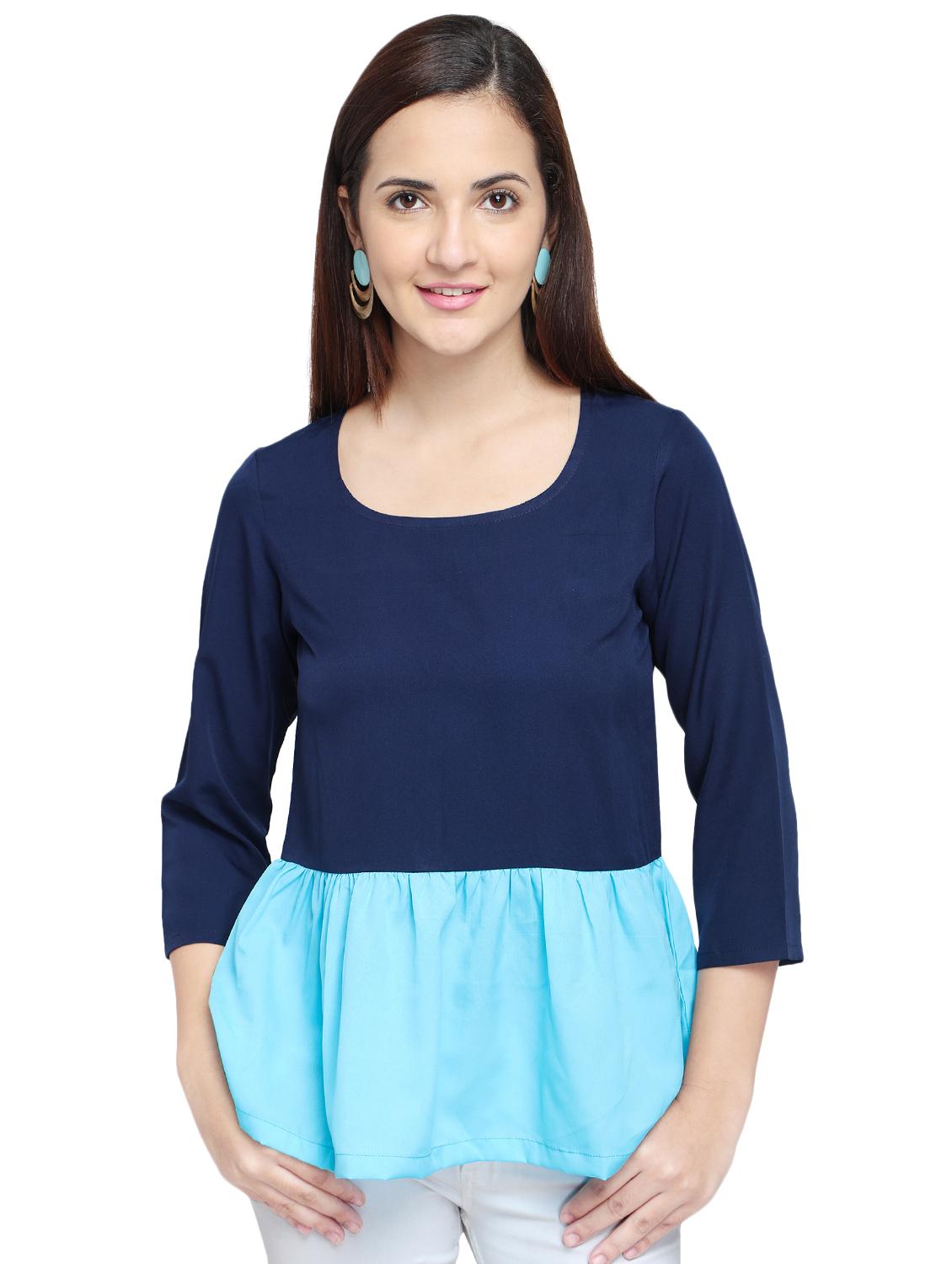 gathered waist color block top - 15975055 - Zoom Image - 1