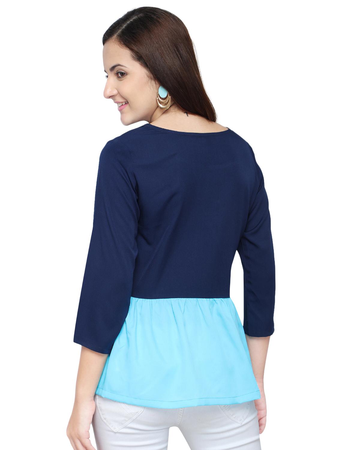 gathered waist color block top - 15975055 - Zoom Image - 3