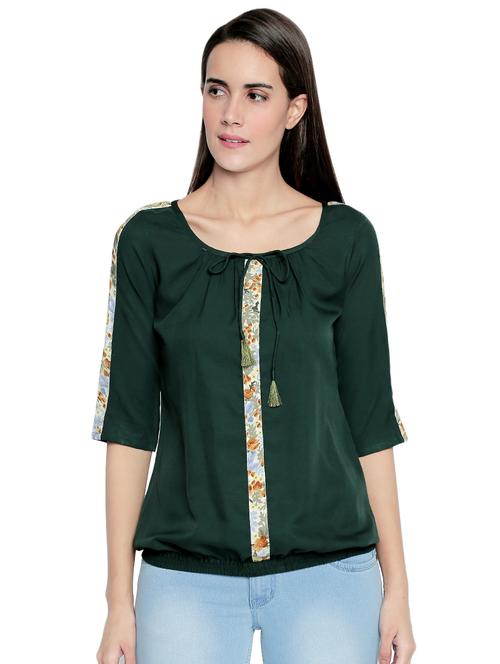 floral tape tie up neck blouson top - 15975056 - Standard Image - 1