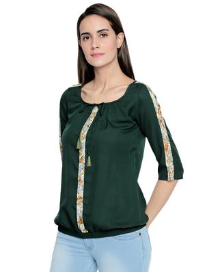 floral tape tie up neck blouson top - 15975056 - Standard Image - 2