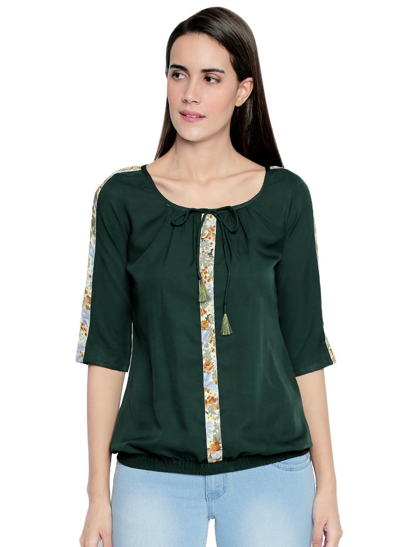 floral tape tie up neck blouson top - 15975056 - Zoom Image - 1
