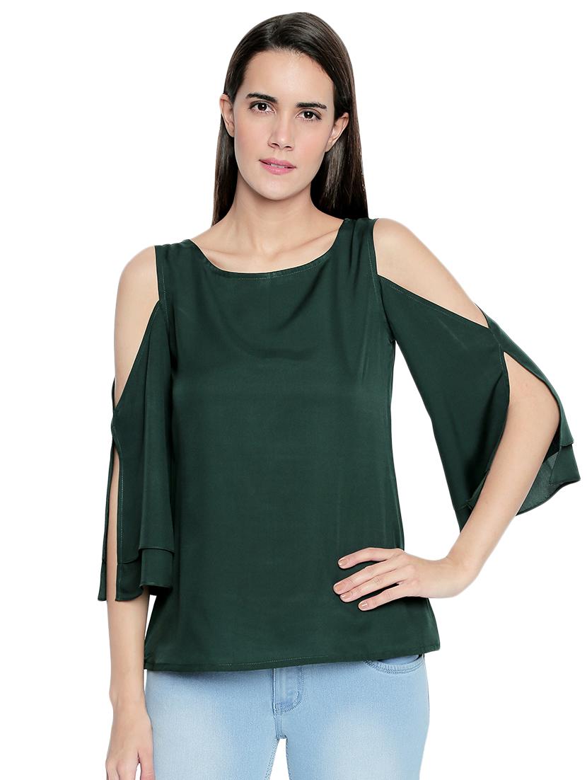 cold shoulder slit sleeved top - 15975057 - Zoom Image - 1