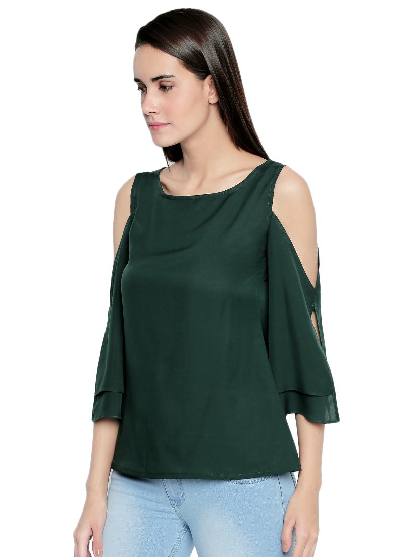 cold shoulder slit sleeved top - 15975057 - Zoom Image - 2