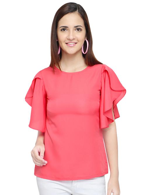 ruffle sleeved round neck top - 15975060 - Standard Image - 1