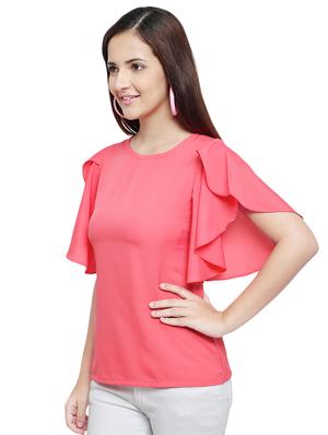 ruffle sleeved round neck top - 15975060 - Standard Image - 2