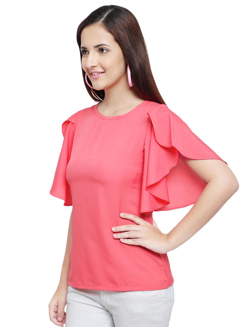 ruffle sleeved round neck top - 15975060 - Zoom Image - 2
