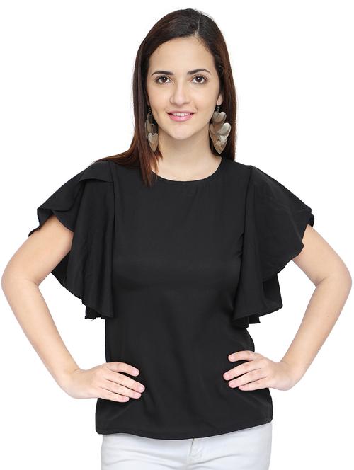 ruffle sleeved round neck top - 15975061 - Standard Image - 1