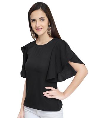 ruffle sleeved round neck top - 15975061 - Standard Image - 2