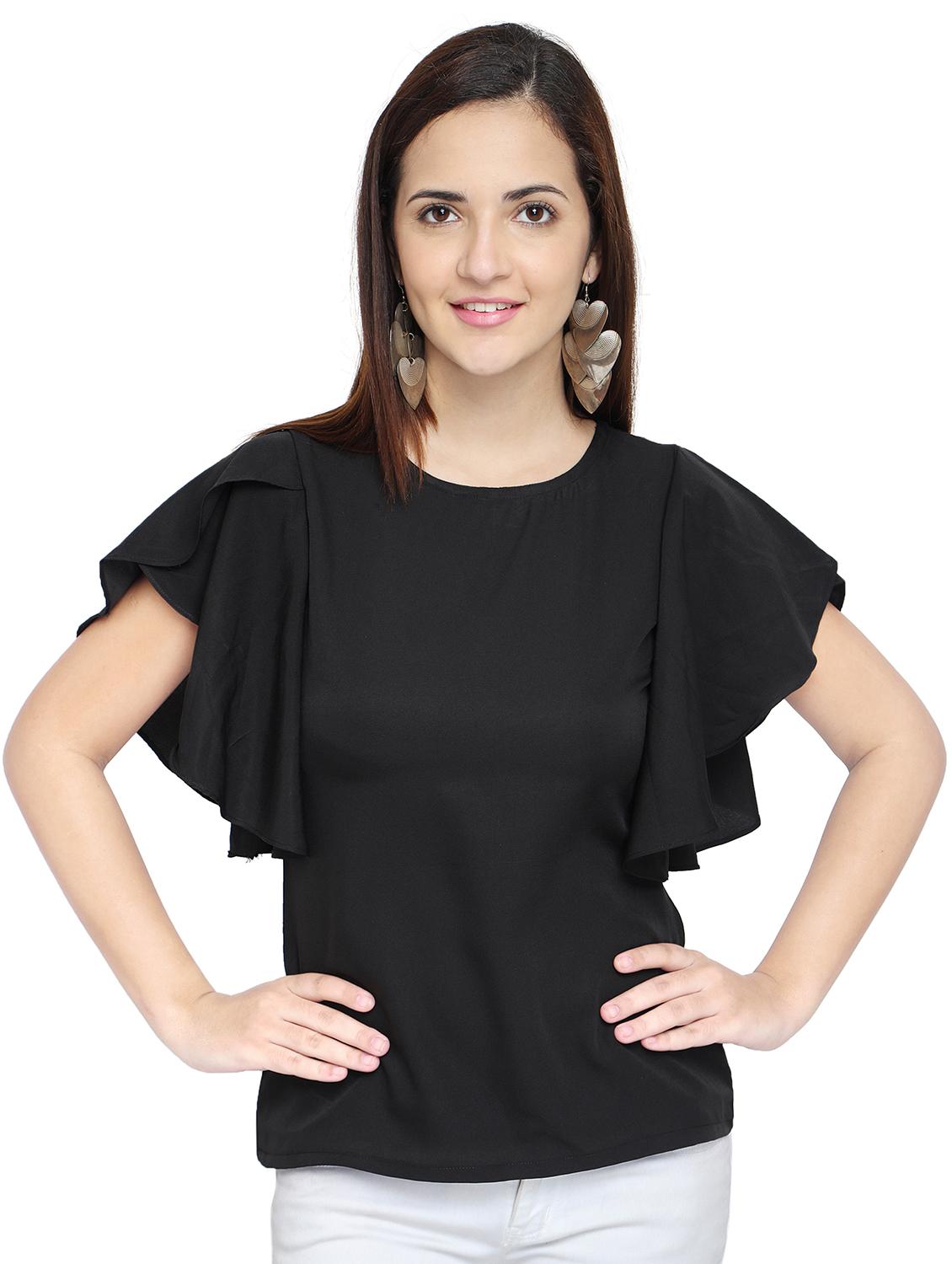 ruffle sleeved round neck top - 15975061 - Zoom Image - 1
