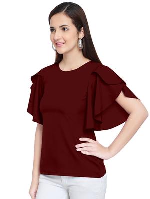 ruffle sleeved round neck top - 15975069 - Standard Image - 2