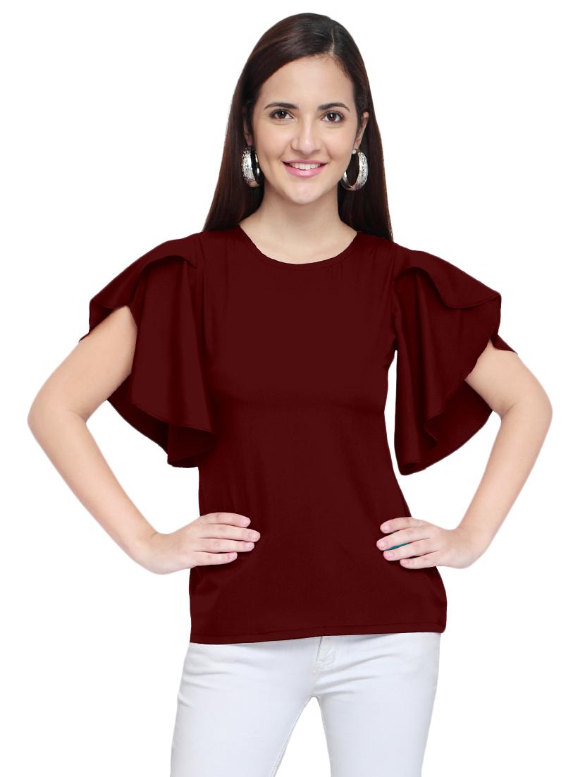 ruffle sleeved round neck top - 15975069 - Zoom Image - 1
