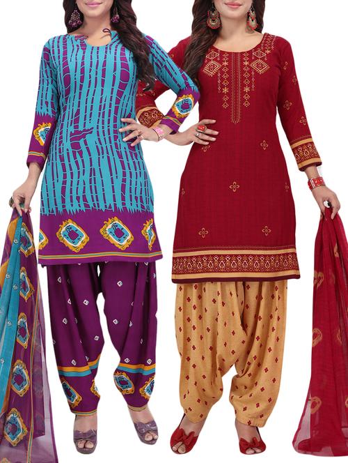 printed unstitched combo suit - 15975443 - Standard Image - 1