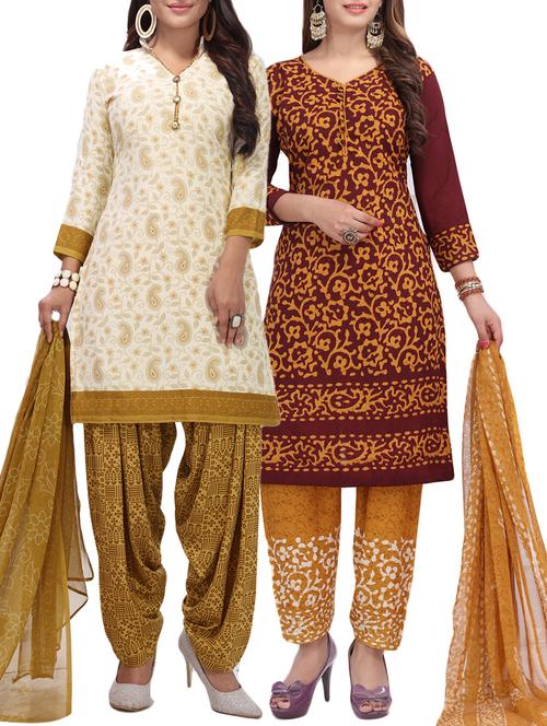 printed unstitched combo suit - 15975488 - Standard Image - 1