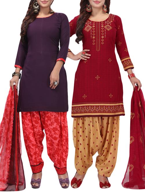 printed unstitched combo suit - 15975502 - Standard Image - 1