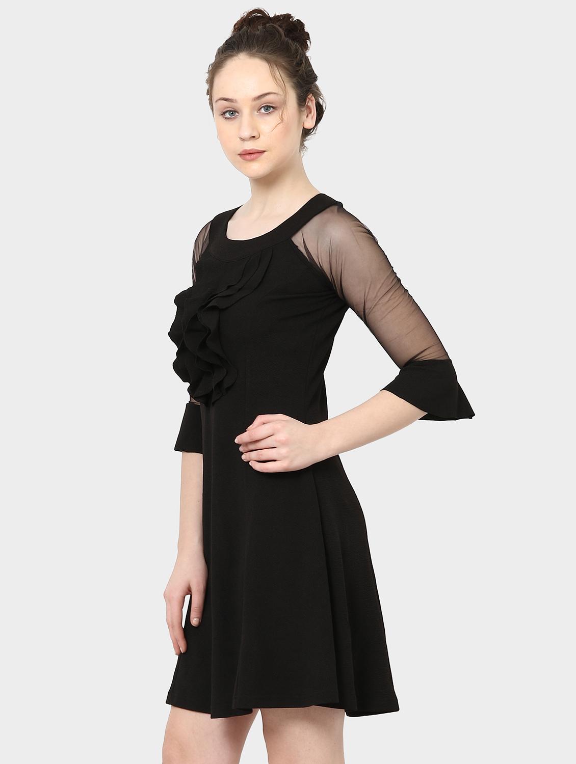 ruffle trim bell sleeved a-line dress - 15975699 - Zoom Image - 2