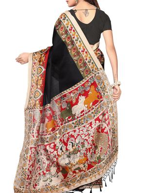 kalamkari border mysore silk saree with blouse - 15975740 - Standard Image - 2