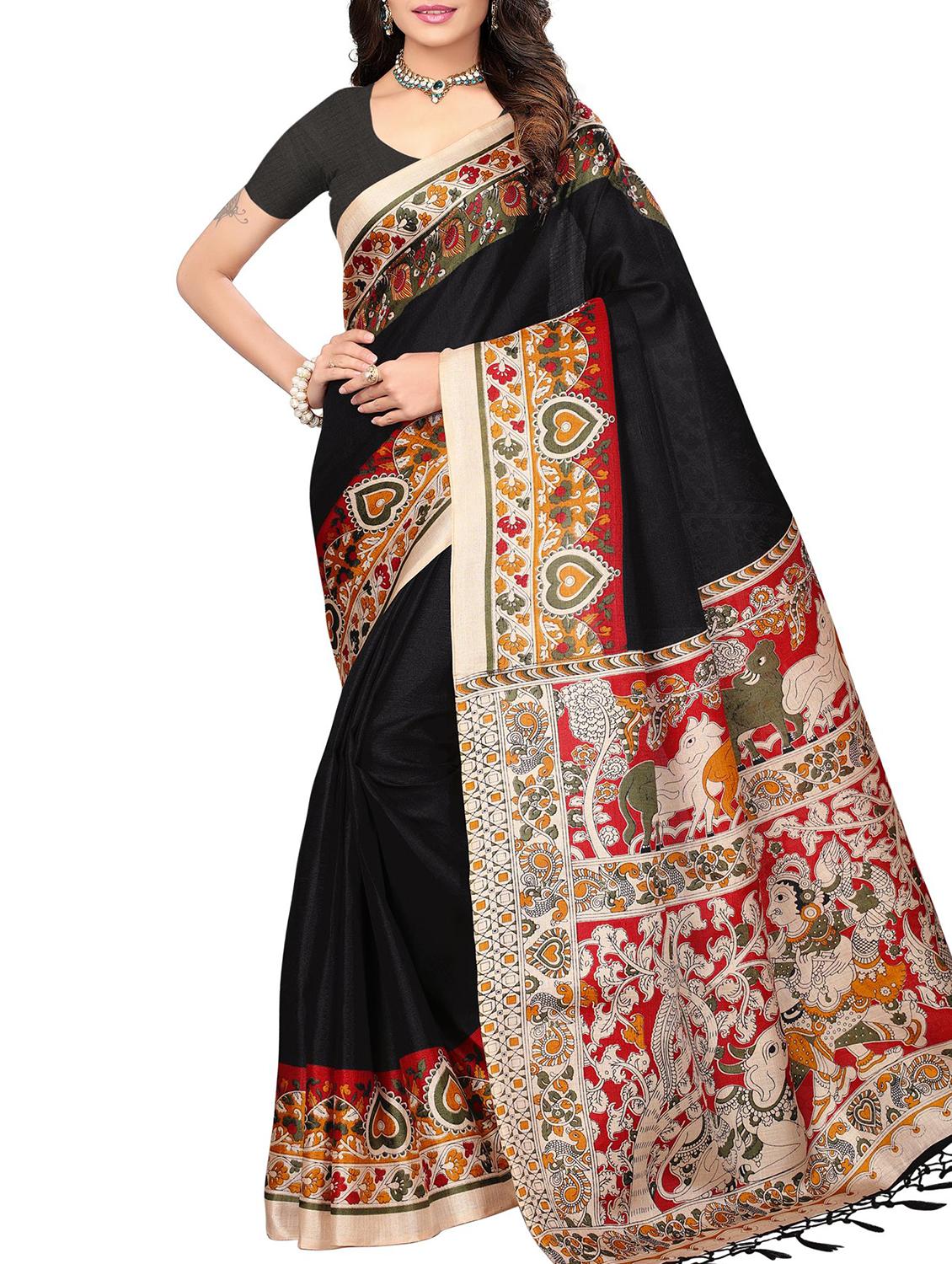 kalamkari border mysore silk saree with blouse - 15975740 - Zoom Image - 1