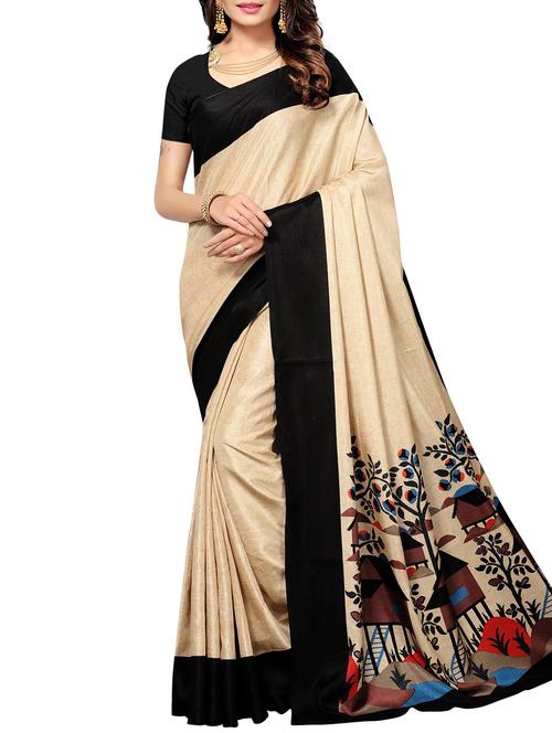 graphic border beige printed saree with blouse - 15975759 - Very Small Image - 1