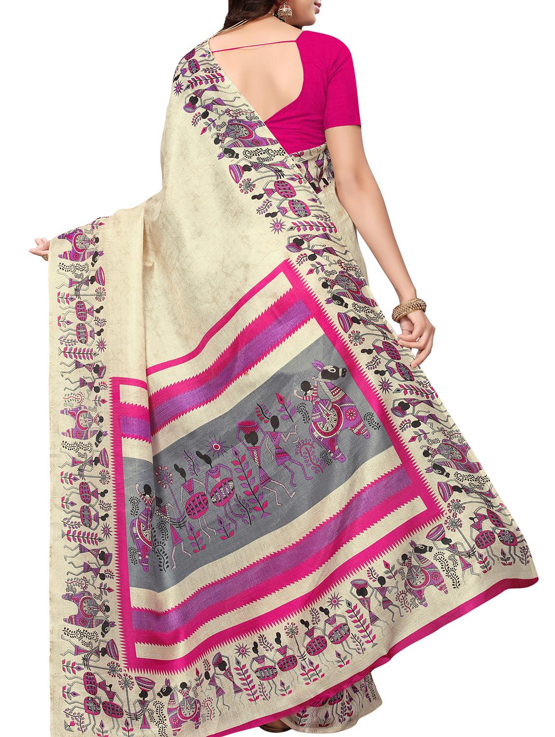 warli border beige printed saree with blouse - 15975823 - Zoom Image - 2