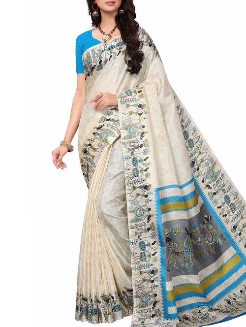warli border beige printed saree with blouse - 15975824 - Very Small Image - 1