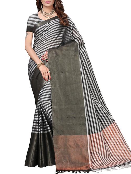 striped motif zari woven saree with blouse - 15975887 - Standard Image - 1