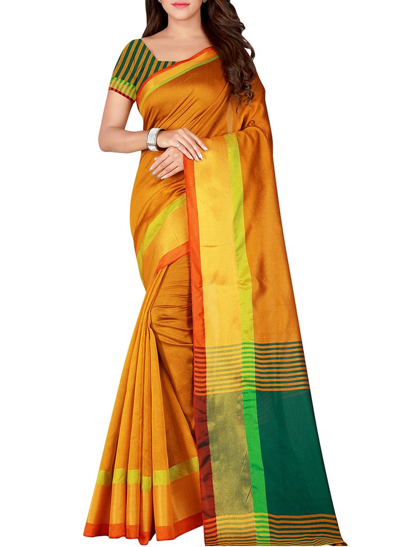 zari border mustard saree with blouse - 15975899 - Zoom Image - 1