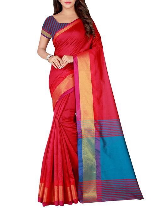 zari border red saree with blouse - 15975902 - Standard Image - 1