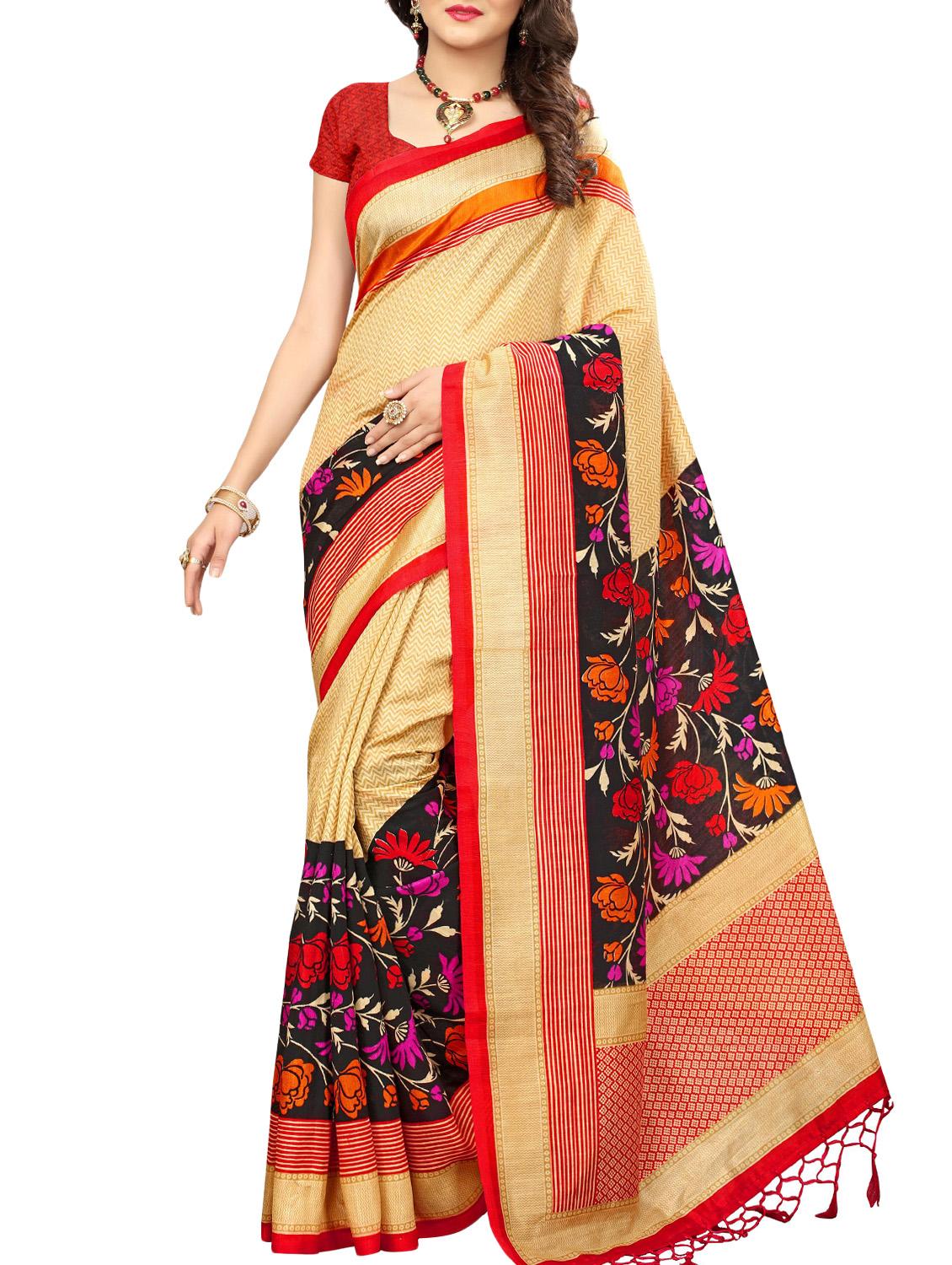 floral beige mysore silk saree - 15976130 - Zoom Image - 1
