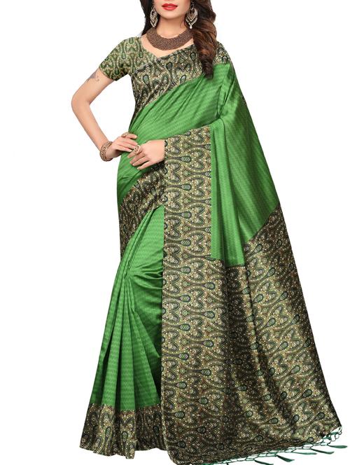printed border green mysore silk saree with blouse - 15976133 - Standard Image - 1