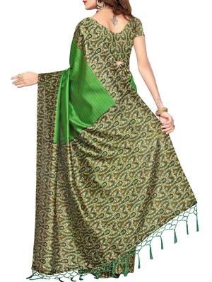 printed border green mysore silk saree with blouse - 15976133 - Standard Image - 2