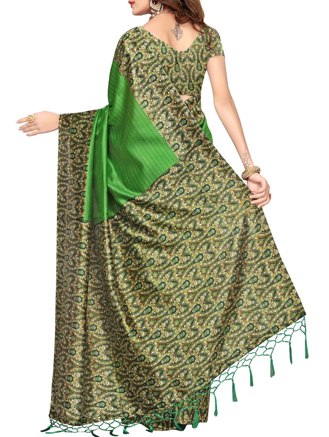 printed border green mysore silk saree with blouse - 15976133 - Zoom Image - 2