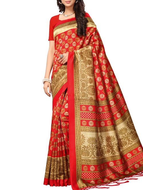 floral red mysore silk saree with blouse - 15976187 - Very Small Image - 1