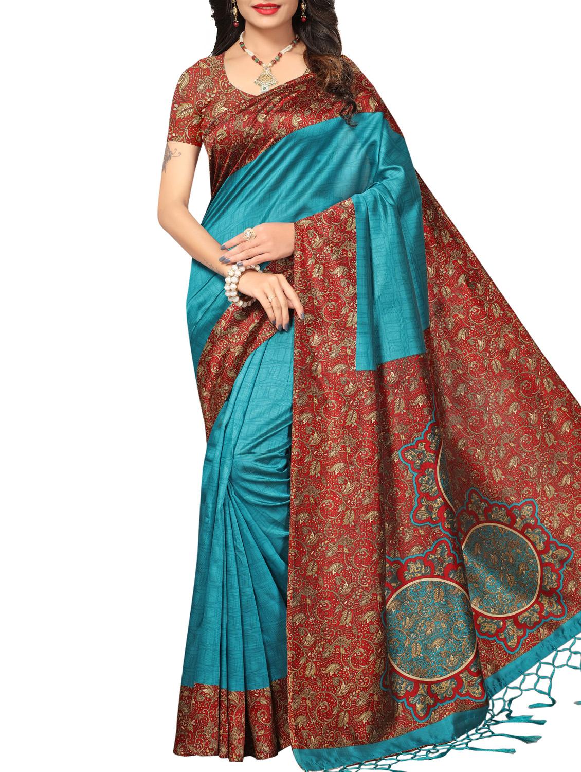 kalamkari border mysore silk saree with blouse - 15976197 - Zoom Image - 1